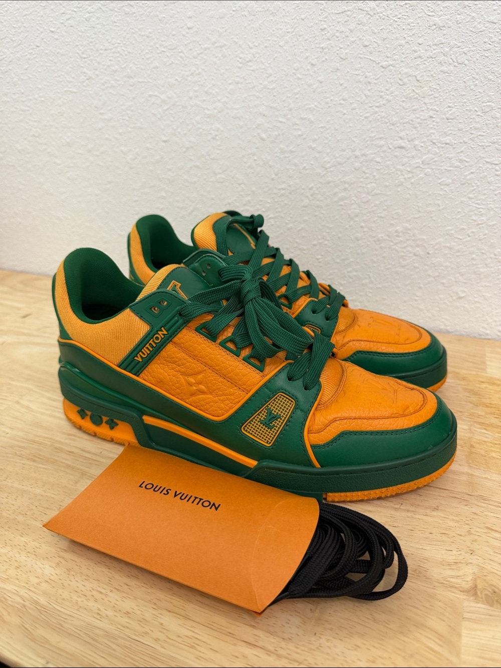 Louis Vuitton Green and Orange Panel Leather Sneakers